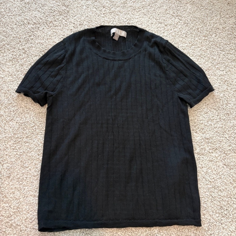 J. Crew Silk Cashmere Blend Cropped Tshirt Womens S Black Ribbed Lightweight